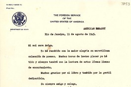 [Carta] 1945 ago. 11, Río de Janeiro [a] Gabriela Mistral, Río de Janeiro