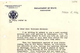 [Carta] [1946 mar. 15], Washington, D.C., EE.UU. [a] Gabriela Mistral