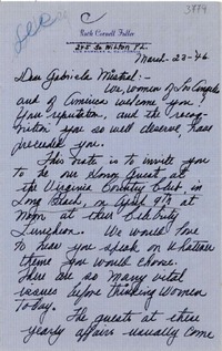[Carta] 1946 mar. 23, Los Ángeles, California [a] Gabriela Mistral