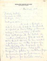 [Carta] 1946 mar. 9, Los Ángeles, California [a] Gabriela Mistral, Los Ángeles, California
