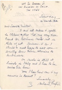 [Carta] 1946 mar. 30, Los Ángeles, California [a] Gabriela Mistral
