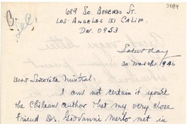 [Carta] 1946 mar. 30, Los Ángeles, California [a] Gabriela Mistral