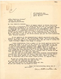 [Carta] 1946 abr. 21, Santa Cruz, California [a] Gabriela Mistral, Los Angeles, California