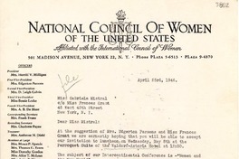 [Carta] 1946 abr. 23, N. York [a] Gabriela Mistral, N. York