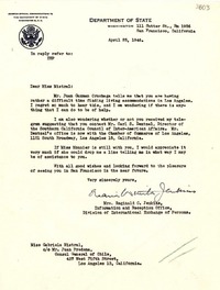 [Carta] 1946 abr. 25, San Francisco, California [a] Gabriela Mistral, Los Angeles, California