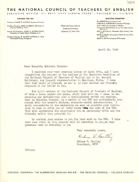 [Carta] 1946 abr. 26, N. York [a] Gabriela Mistral