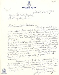 [Carta] 1946 abr. 26, N. York [a] Gabriela Mistral, Los Angeles, California