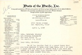[Carta] 1946 abr. 2, Los Ángeles, California [a] Gabriela Mistral, Los Ángeles, California