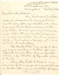 [Carta] 1946 abr. 12, Los Angeles [a] Gabriela Mistral