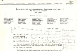[Carta] 1946 abr. 30, N. York [a] Gabriela Mistral, New York