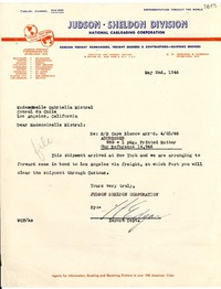 [Carta] 1946 May 2, New York, [EE.UU.] [a] Gabriella [i.e. Gabriela] Mistral, Los Angeles, California, [EE.UU.]