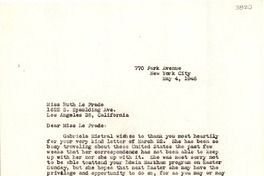 [Carta] 1946 mayo 4, New York [a] Ruth Le Prade, Los Ángeles, California