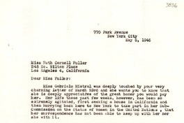 [Carta] 1946 mayo 6, New York, [E.E.U.U.] [a] Ruth Cornell Fuller, Los Angeles, Calif., [E.E.U.U.]