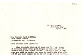 [Carta] 1946 mayo 4, New York [a] Kenneth Earl Griffith, Shreveport, Louisiana