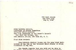 [Carta] 1946 May 4, New York [a] Hjordis Swenson, New York