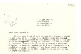 [Carta] 1946 mayo 4, Northampton, Massachusetts [a] Gabriela Mistral