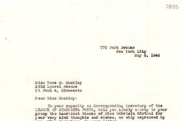 [Carta] 1946 mayo 6, New York [a] Rose M. Muckley, St. Paul, Minnesota