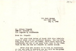 [Carta] 1946 mayo 6, New York [a] Milano Rispoli, Los Ángeles, California