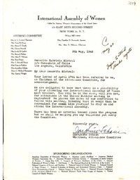 [Carta] 1946 mayo 9, N. York [a] Gabriela Mistral, Los Angeles, California