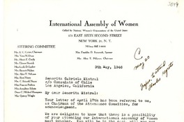 [Carta] 1946 mayo 9, N. York [a] Gabriela Mistral, Los Angeles, California