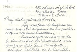 [Carta] 1946 mayo 13, Winchester, Massachusetts [a] Gabriela Mistral