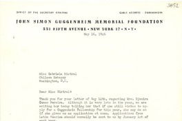 [Carta] 1946 mayo 16, N. York [a] Gabriela Mistral, Washington D. C.