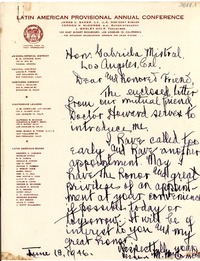 [Carta] 1946 jun. 18, Los Angeles, California [a] Gabriela Mistral, Los Angeles, California