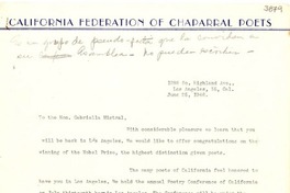 [Carta] 1946 jun. 25, Los Angeles, California [a] Gabriela Mistral