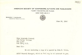 [Carta] 1946 jun. 26, N. York [a] Gabriela Mistral, N. York