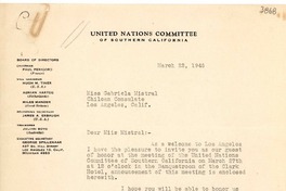 [Carta] 1946 mar. 22, Los Ángeles, California [a] Gabriela Mistral, Los Ángeles, California