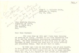[Carta] 1946 mayo 28, Portland, Oregon [a] Gabriela Mistral, Los Ángeles, California