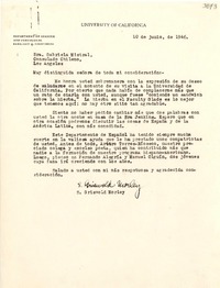 [Carta] 1946 jun. 10, Berkeley, California [a] Gabriela Mistral, Los Ángeles