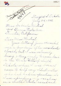 [Carta] 1946 jul. 24, Sturgis, South Dakota, [E.E.U.U.] [a] Gabriela Mistral, Duarte, California, [E.E.U.U.]
