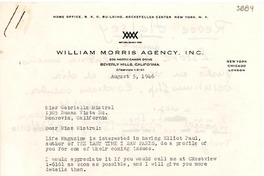 [Carta] 1946 ago. 5, Beverly Hills, California, EE.UU. [a] Gabriela Mistral, Monrovia, California, [EE.UU.]