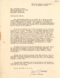 [Carta] 1946 ago. 12, Los Angeles, California, [E.E.U.U.] [a] Gabriela Mistral, Monrovia, California, [E.E.U.U.]