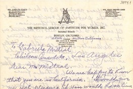 [Carta] 1946 ago. 14, Berkeley, California, [E.E.U.U.] [a] Gabriela Mistral, Los Angeles, California, [E.E.U.U.]