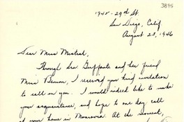 [Carta] 1946 ago. 23, San Diego, California [a] Gabriela Mistral