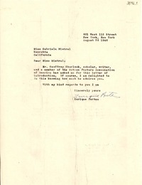 [Carta] 1946 ago. 26, Nueva York [a] Gabriela Mistral, Monrovia, California