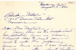 [Carta] 1946 ago. 19, Pasadena, California [a] Gabriela Mistral, Monrovia