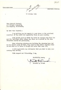 [Carta] 1946 oct. 19, Bedford, Virginia, [EE.UU.] [a] Gabriela Mistral, Los Angeles, California, [EE.UU.]