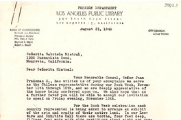 [Carta] 1946 ago. 21, Los Ángeles, California [a] Gabriela Mistral, Monrovia, California