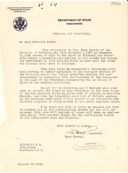 [Carta] 1946 oct. 26, Washington D. C. [a] L. Godoy