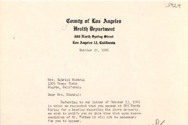 [Carta] 1946 oct. 29, Los Angeles, California [a] Gabriela Mistral, Duarte, California