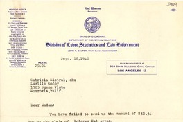 [Carta] 1946 sept. 18, Los Ángeles, California [a] Gabriela Mistral, Monrovia, California