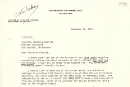 [Carta] 1946 nov. 22, [Maryland] [a] Gabriela Mistral, Los Angeles, California