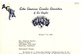 [Carta] 1946 oct. 7, Los Ángeles [a] Gabriela Mistral, Monrovia, California