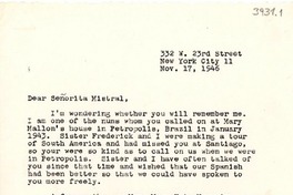 [Carta] 1946 nov. 17, New York, [EE.UU.] [a] [Gabriela] Mistral