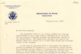 [Carta] 1947 feb. 11, Washington, [EE.UU.] [a] Gabriela Mistral, Los Angeles, California, [EE.UU.]