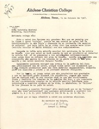 [Carta] 1947 feb. 14, Abilene, Texas [a] Gabriela Mistral, Monrovia, California