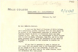 [Carta] 1947 feb. 19, Oakland, California [a] Gabriela Mistral, Los Angeles, California